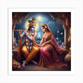 Krishna plays flute for Radha for the last time Art Print
