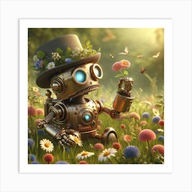 Robot In The Meadow 2 Art Print