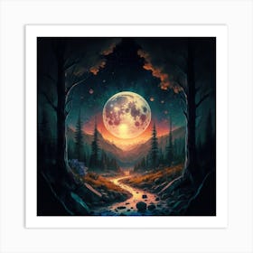 Full Moon In The Forest Art Print