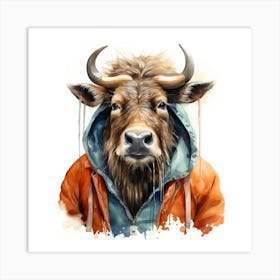 Watercolour Cartoon Gnu In A Hoodie 3 Art Print