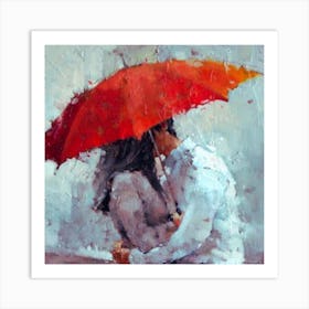 Kissing Under An Umbrella Art Print