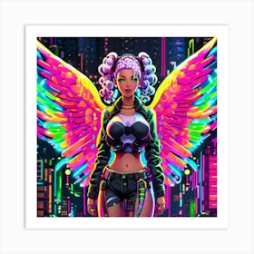Neon Girl With Wings 22 Art Print