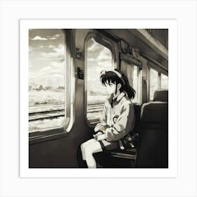 Girl Sitting On A Train 1 Art Print