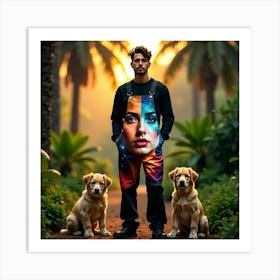 Portrait Of A Man And His Dogs Art Print