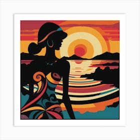 Sunset Silhouette Of A Woman Art Print