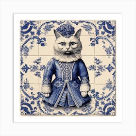Royal Cats Delft Tile Illustration 1 Art Print
