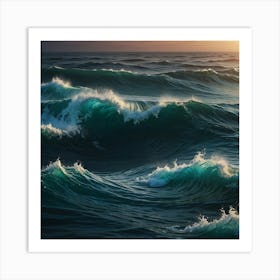 Ocean Waves At Sunset Art Print