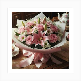 Pink Lily Bouquet 2 Art Print