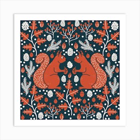 Red Squirrels in a Green Forest Art Print