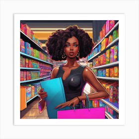 Afro Girl In A Grocery Store Art Print