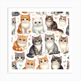 Seamless Pattern Of Kittens Art Print