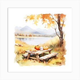 Watercolor Autumn Picnic Table 7 Art Print