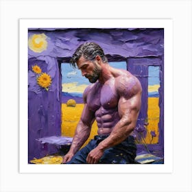 Muscle Man in Purple, Vincent Van Gogh Style Art Print