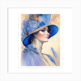 Blue Feathered Hat Art Print