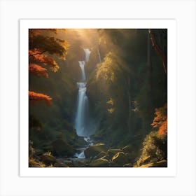 Waterfall In Autumn Art Print