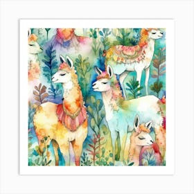 Llama Watercolor Painting Art Print