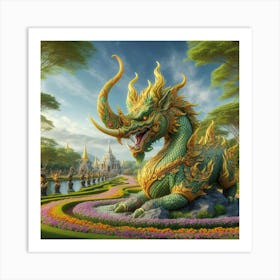 Thai Dragon In The Garden Art Print