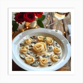 Rose-Shaped Pasta with Creamy Mushroom Sauce Art Print