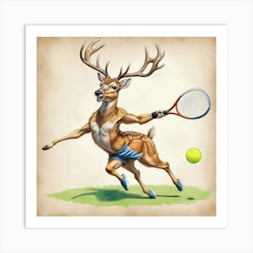 Deer Tennis 1 Art Print