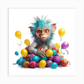 Chimpanzee With Balloons Art Print