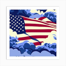 American Flag In The Clouds Usa America Patriotic Art Print