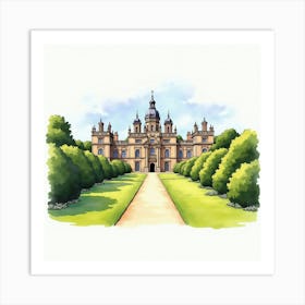 Watercolor View Of The Castle Howard In Yorkshire, Featuring Its Majestic Design And Beautiful Grounds Art Print