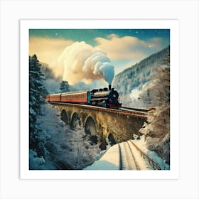 Firefly Vintage Winter Travel Poster Of A Steam Train On A Snowy Viaduct 53368 (2) Art Print