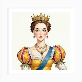 Watercolor Painting Of Queen Elizabeth I, Resplendent And Historical 1 Art Print