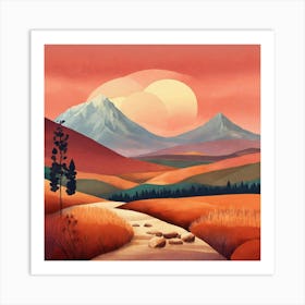 Boho Art Minimalist Landscape Mountains (3) Art Print