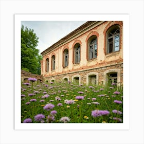 Abandoned Building With Purple Flowers Art Print