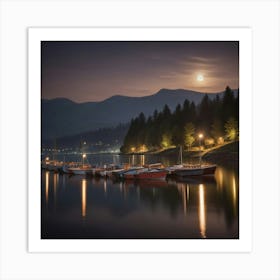 Full Moon Over Lake Art Print