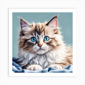 Ragdoll Kitten Digital Watercolor Portrait Art Print