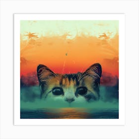 Cat In The Ocean Art Print