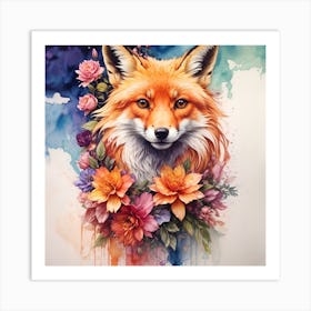 Fox With Flowers Art Print