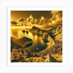 A beautiful picture of the sea and stunning nature in three-dimensional golden color 2 Art Print