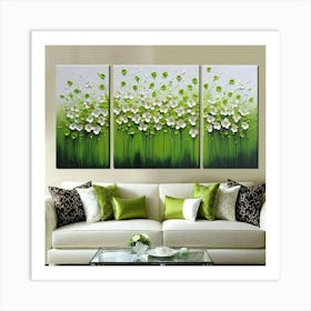 Green Flowers painting Art Print