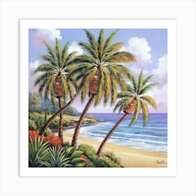 Three palm trees on the sea coast Art Print