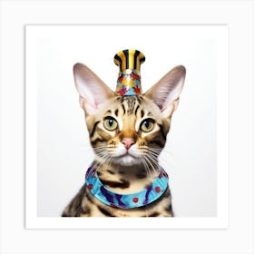 Bengal Cat With Party Hat Art Print