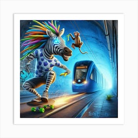 Zebra Skateboarding Art Print