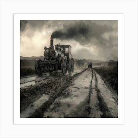 Steam Locomotive On A Muddy Road Art Print