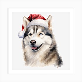 Husky Dog In Santa Hat 3 Art Print