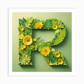 Letter R Made Of Flowers And Leaves Art Print