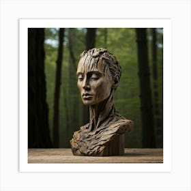 Weathered Wooden Sculpture Featuring Human Facial Characteristics Set Against An Understated Backdr Art Print