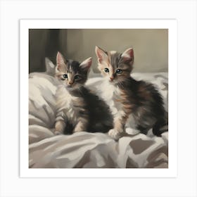 Two Kittens On A Bed 2 Art Print