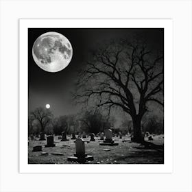 Full Moon Over Cemetery 1 Art Print