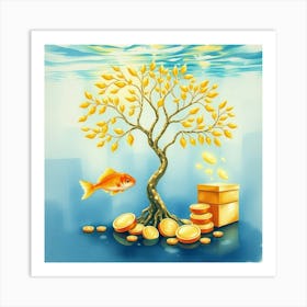 Gold Tree With Gold Coins 9 Art Print