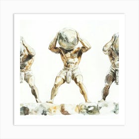 Three Men Lifting Weights Boulder Rocks Art Print