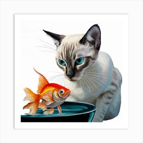 Cat And Goldfish 3 Art Print