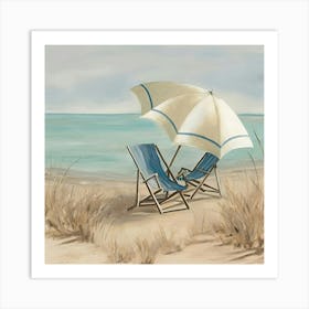 Vintage Painting Beach Chairs Art Print