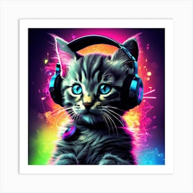 Cat With Headphones 3 Art Print